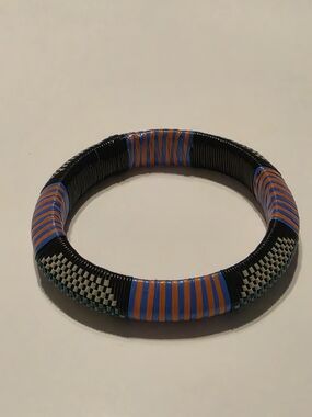 Handcrafted African Woven Bangle Bracelet Recycled Plastic Geometric Tribal
